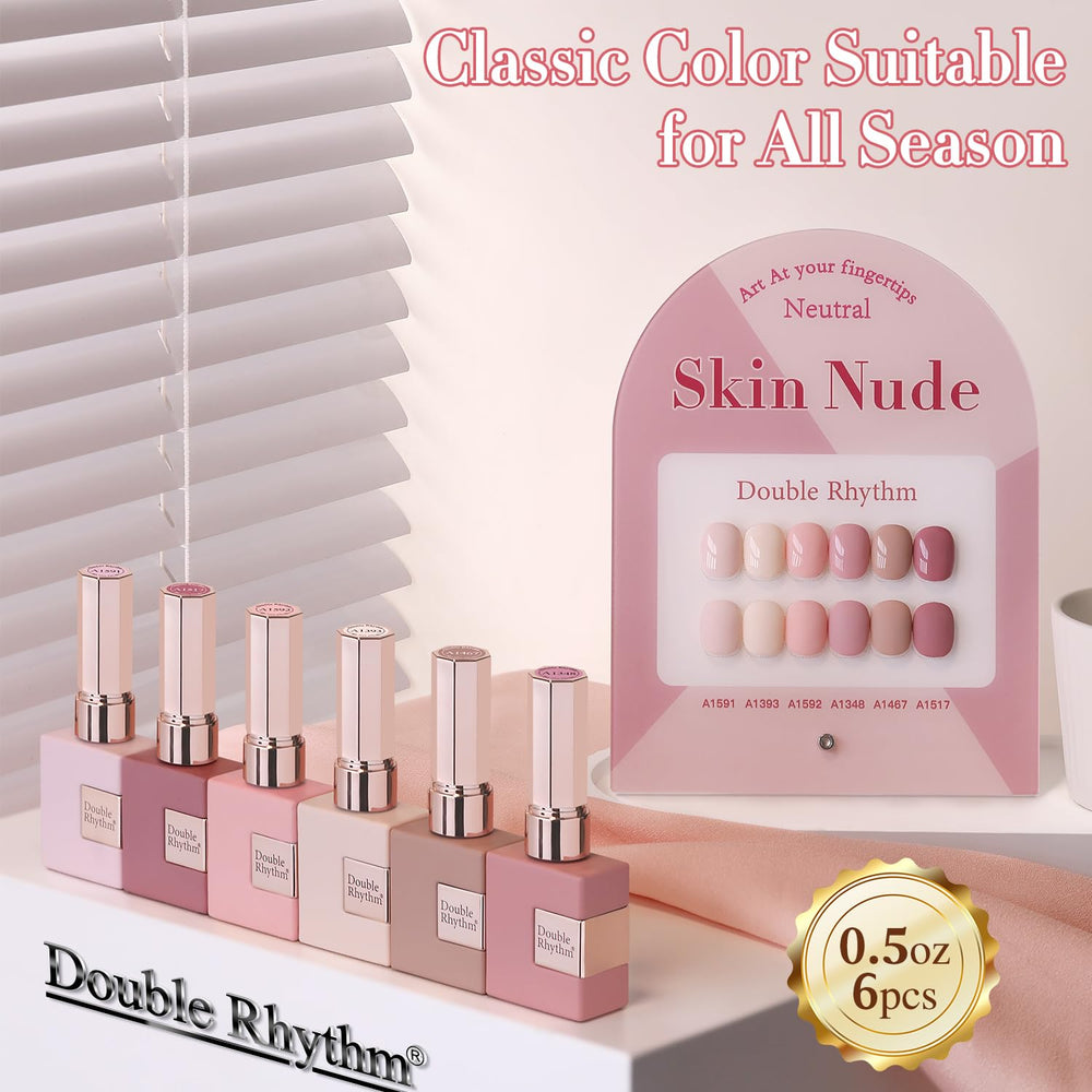 Double Rhythm display of same-bottle gel polish set for cohesive DIY manicure