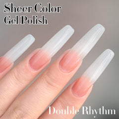 Double Rhythm swatch stick showing translucent milky layers and buildability