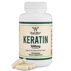 Double Wood Keratin Hair Growth bottle supports daily hair vitality and resilience.