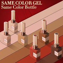 Double Rhythm beige gel polish swatch pairs with subtle nude looks.
