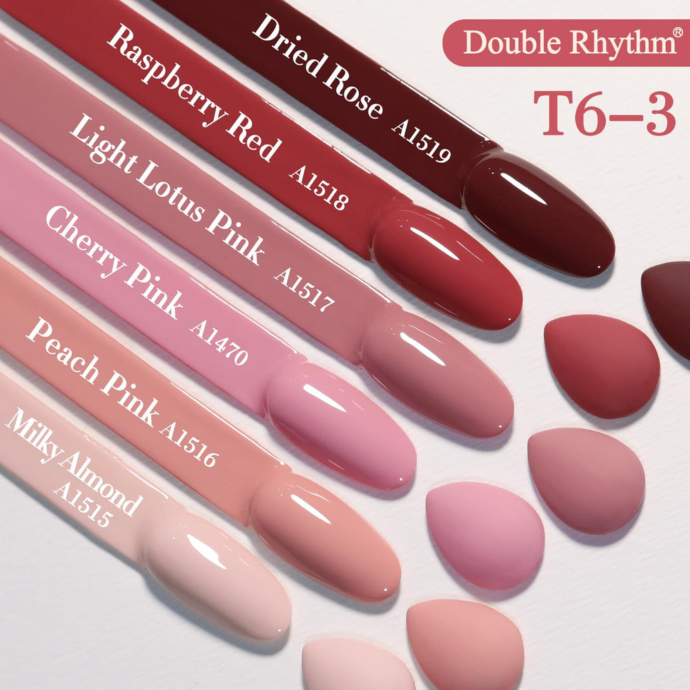 Double Rhythm beige gel polish bottle with warm neutral tone.