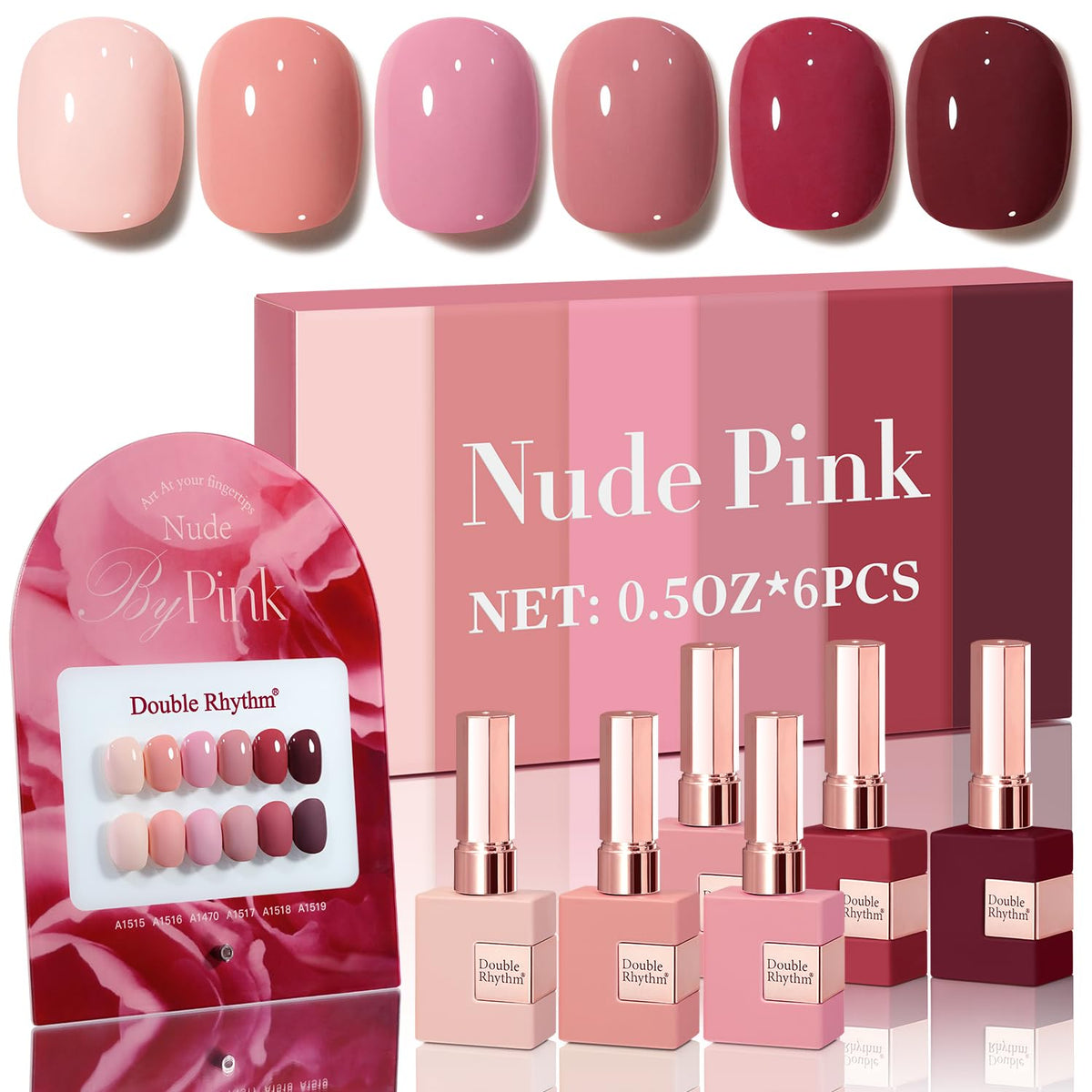 Double Rhythm burgundy gel polish bottle close-up showing rich color and high-gloss finish.