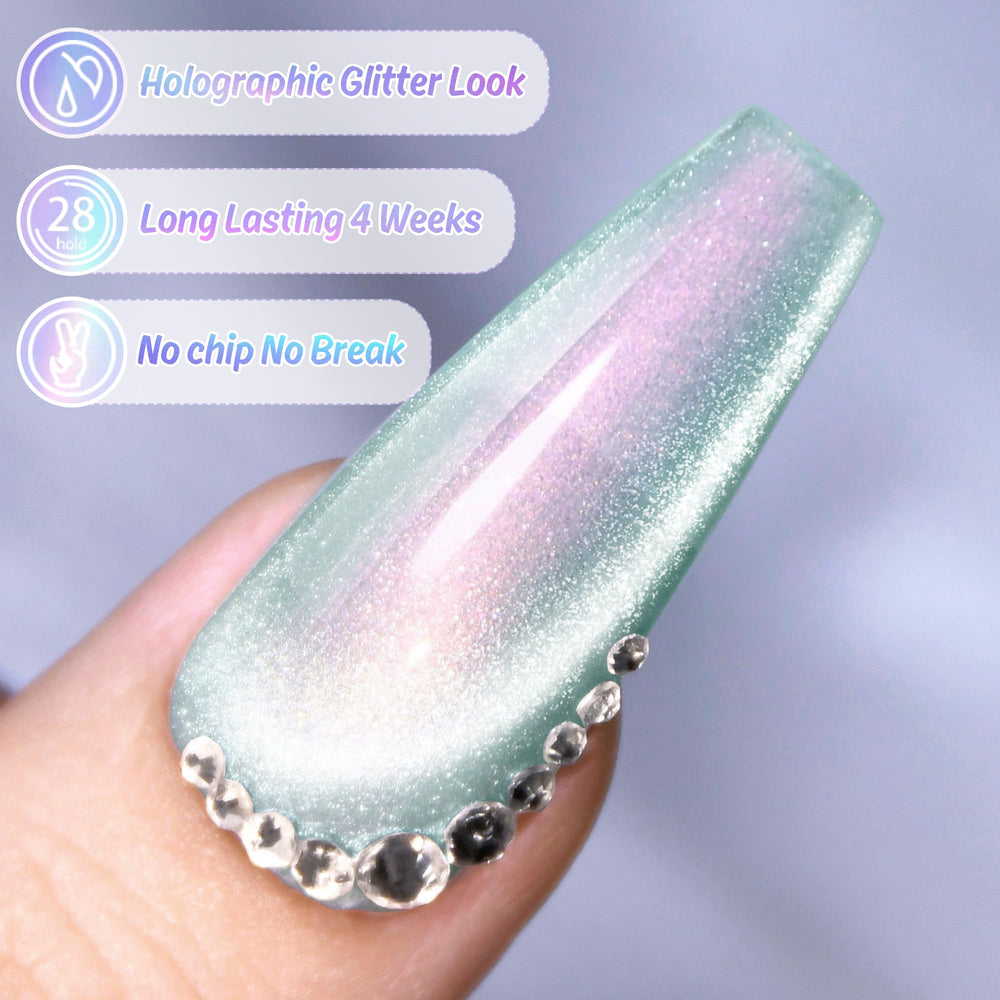 Double Rhythm glitter shimmer finish close-up reveals holographic reflective look