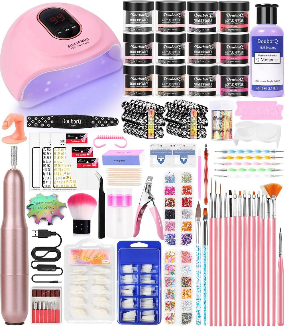 DouborQ acrylic nail art kit unboxing shows complete starter set for at-home manicures
