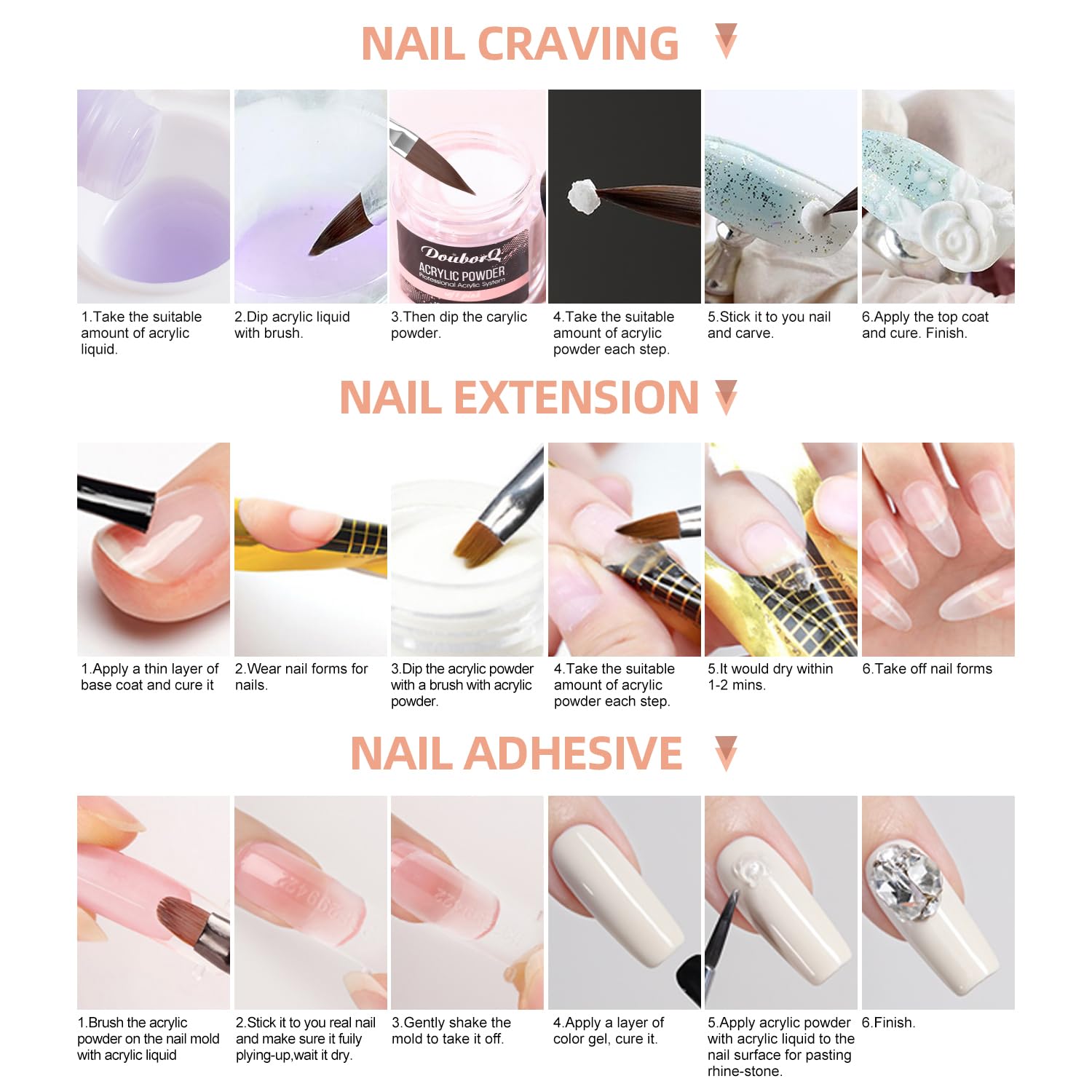 DouborQ acrylic nail kit brush delivers smooth acrylic application for flawless fills