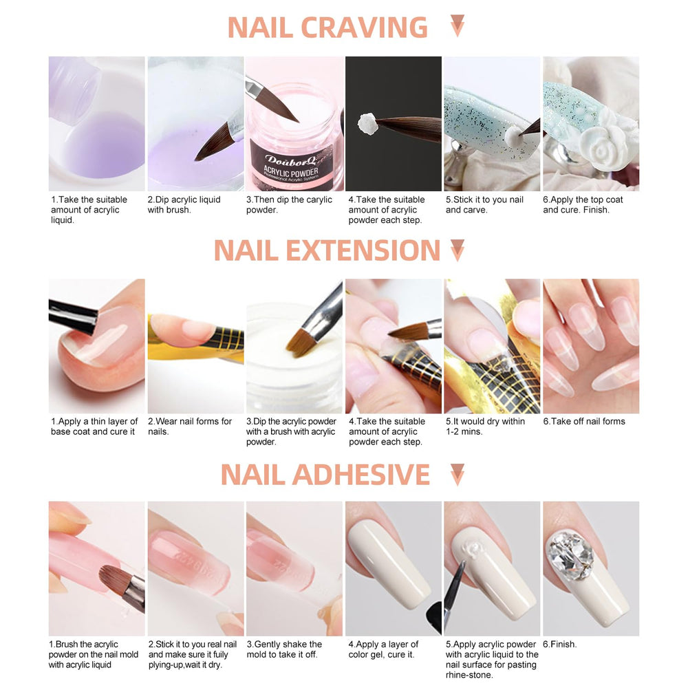 DouborQ acrylic nail kit brush delivers smooth acrylic application for flawless fills