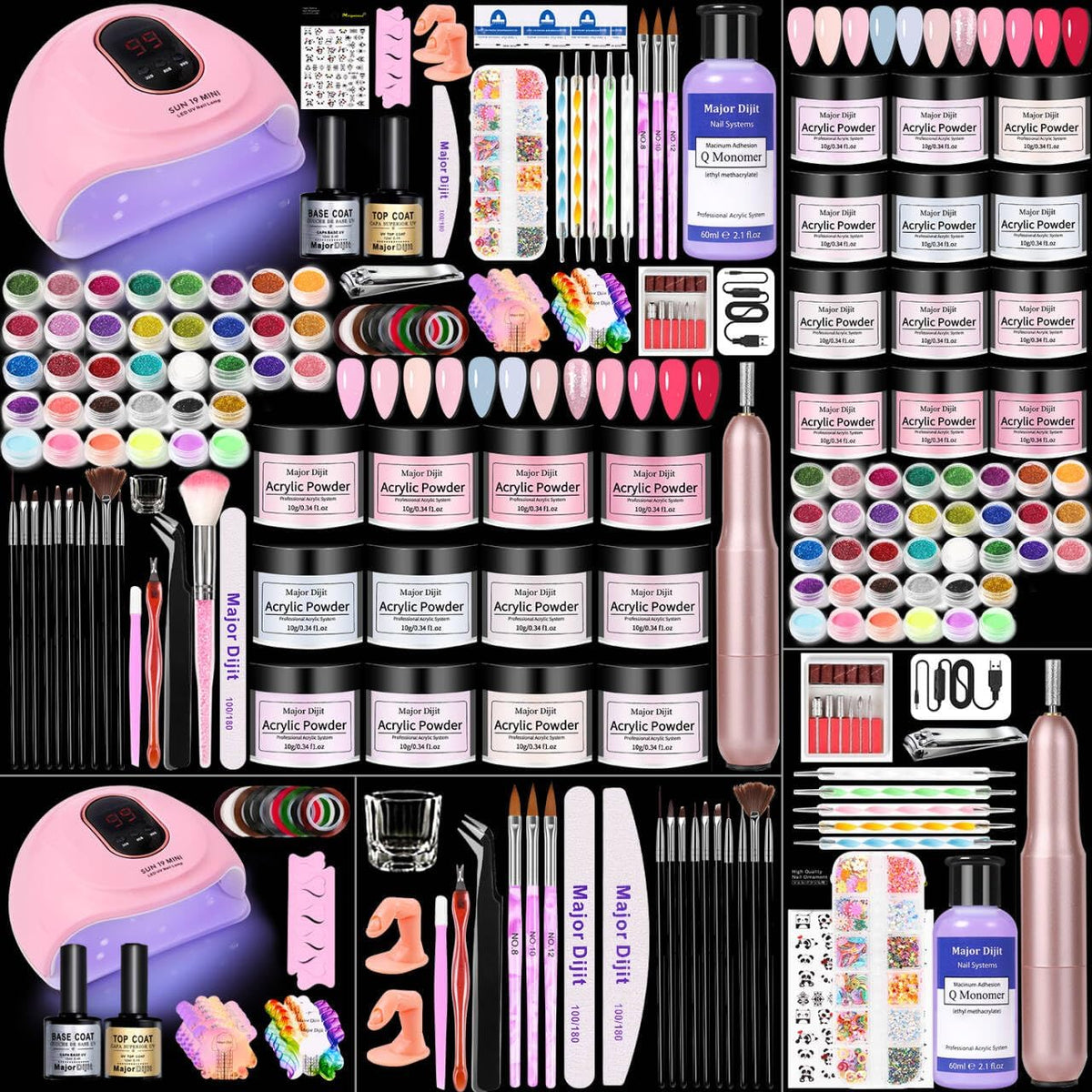 DouborQ acrylic nail kit contents showcased for a complete at-home salon setup, inspiring endless design possibilities.