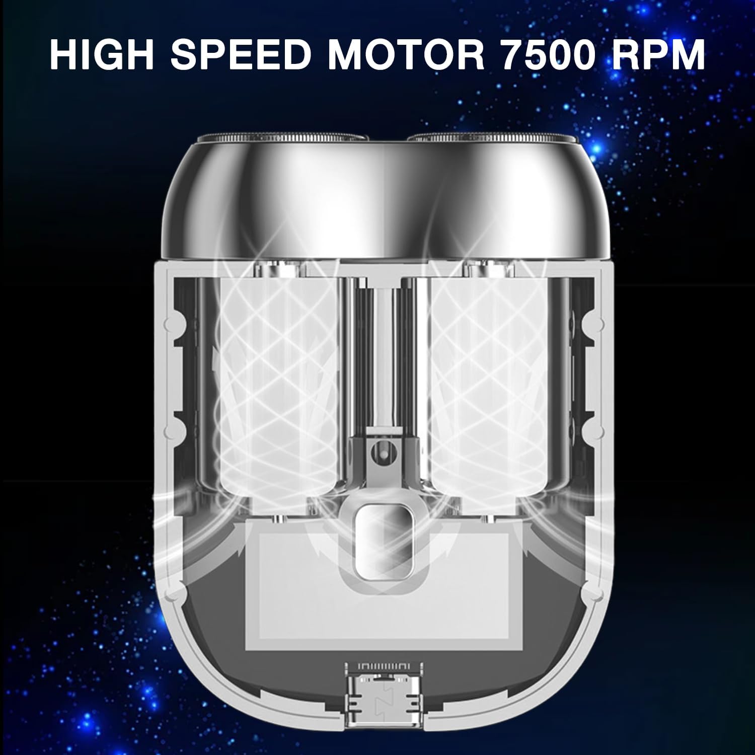DOUNIU mini dual-head shaver silver close-up head detail conveys durable waterproof design