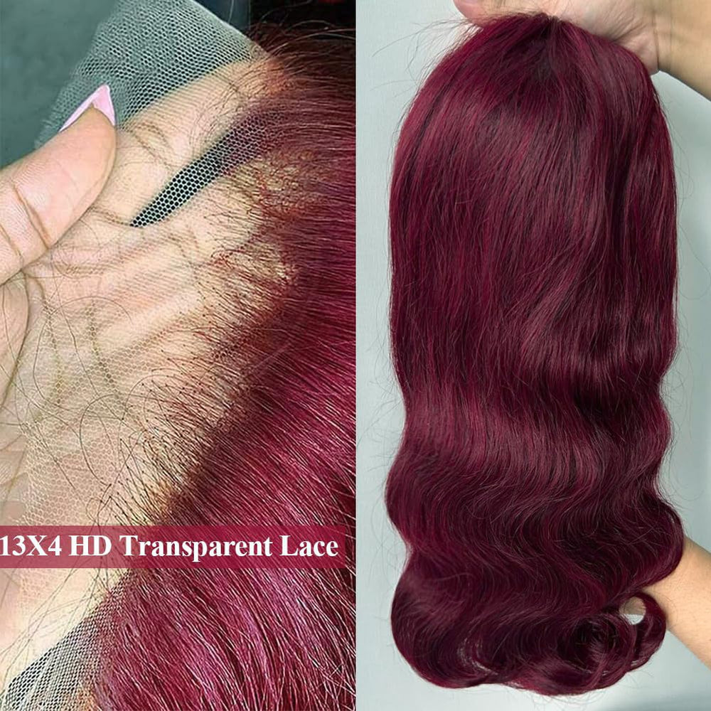 Douyin 99J Burgundy Bob Wig 13x4 lace frontal with versatile parting.