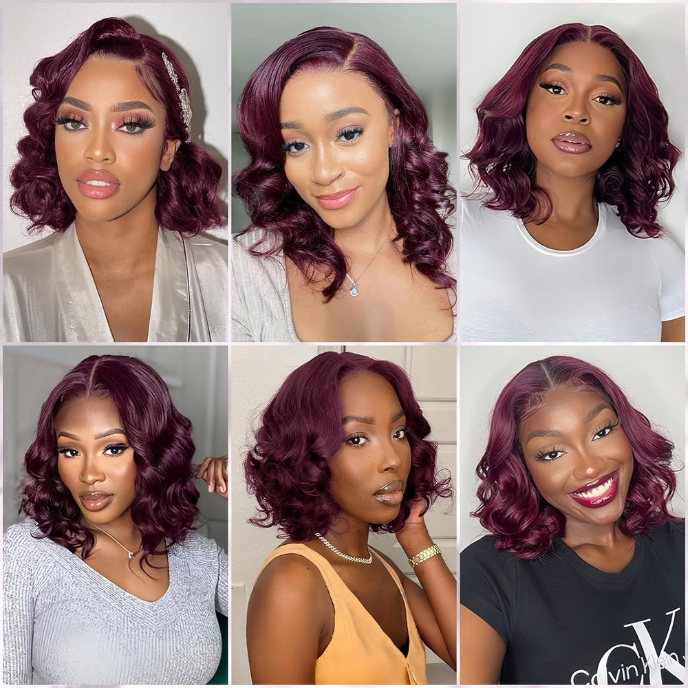 Douyin 99J Burgundy Bob Wig glueless cap with adjustable straps for easy wear.