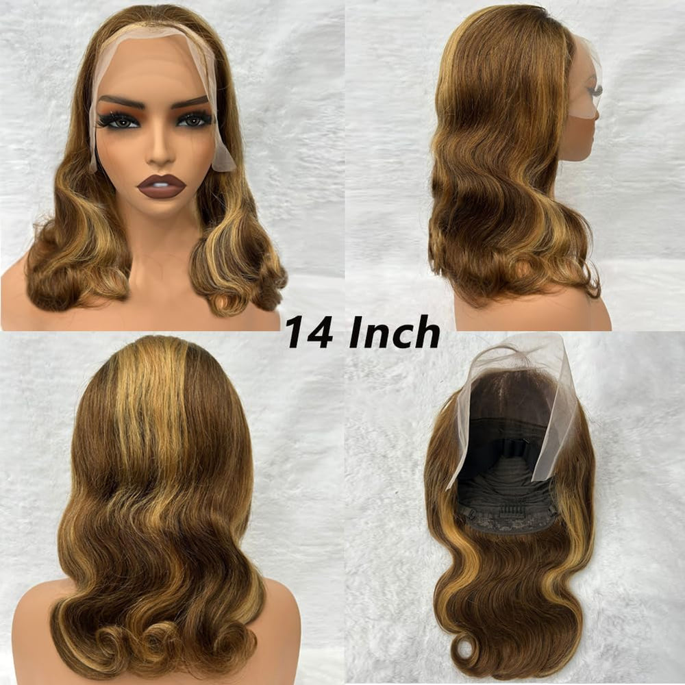 Douyin Honey Blonde Bob Wig 14-inch body-wave close-up texture and shine.