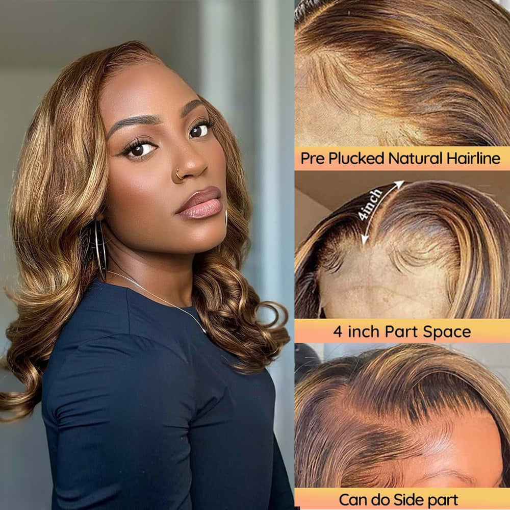 Douyin Honey Blonde Bob Wig 14-inch side part showing seamless styling.