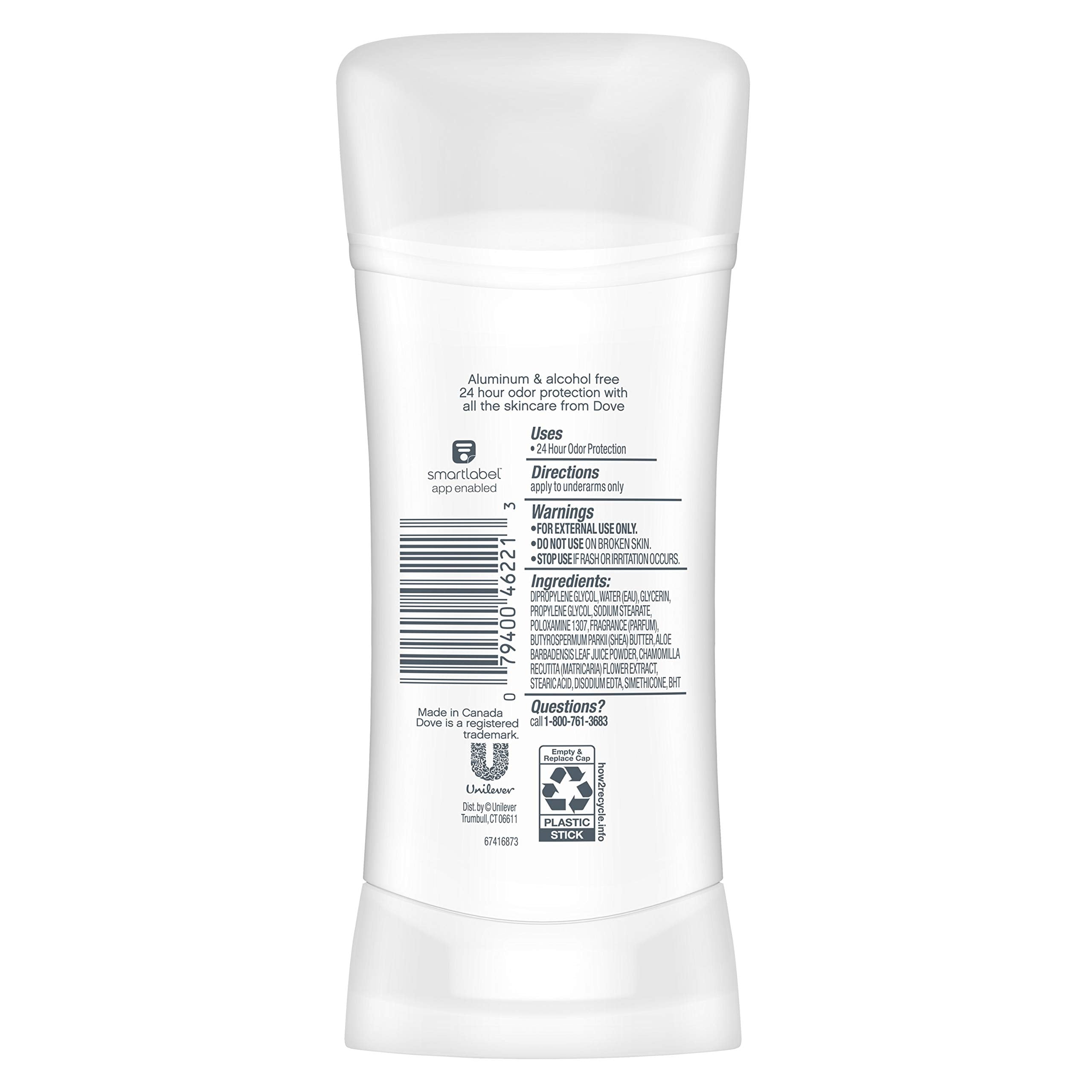 Dove 0% Aluminum Deodorant alcohol-free formula shown for gentle skin care