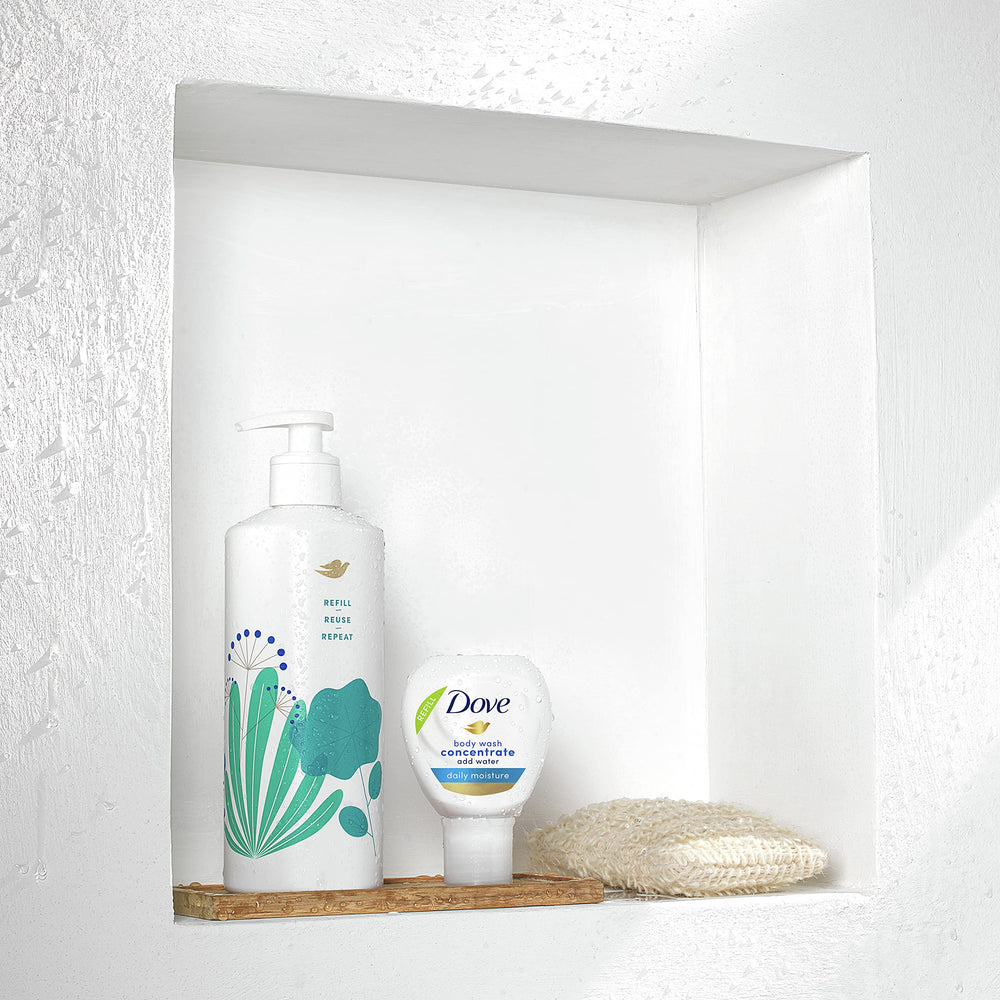 Dove 16 oz body wash ready after adding water shown in bottle