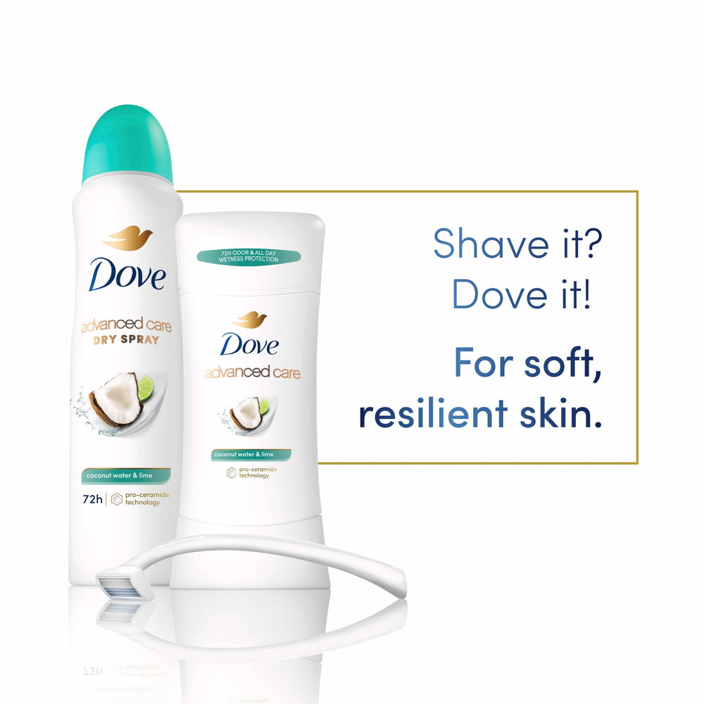Dove 72-hour odor control graphic on can illustrates long-lasting protection.
