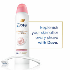 Dove Advanced Care Beauty Finish underarm application shows quick-dry comfort after shaving
