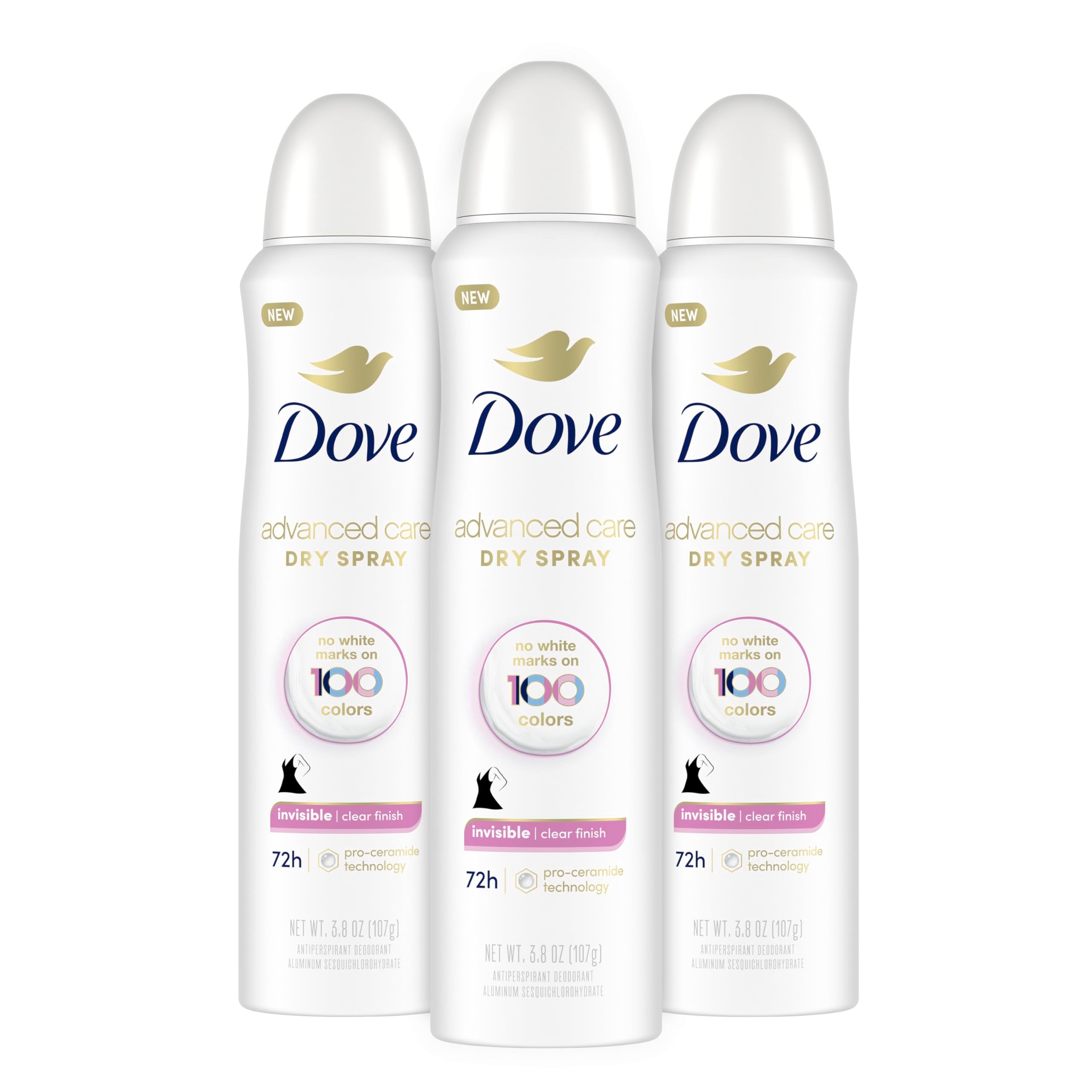 Dove Advanced Care Clear Finish Antiperspirant Spray can demonstrates invisible protection for all-day wear