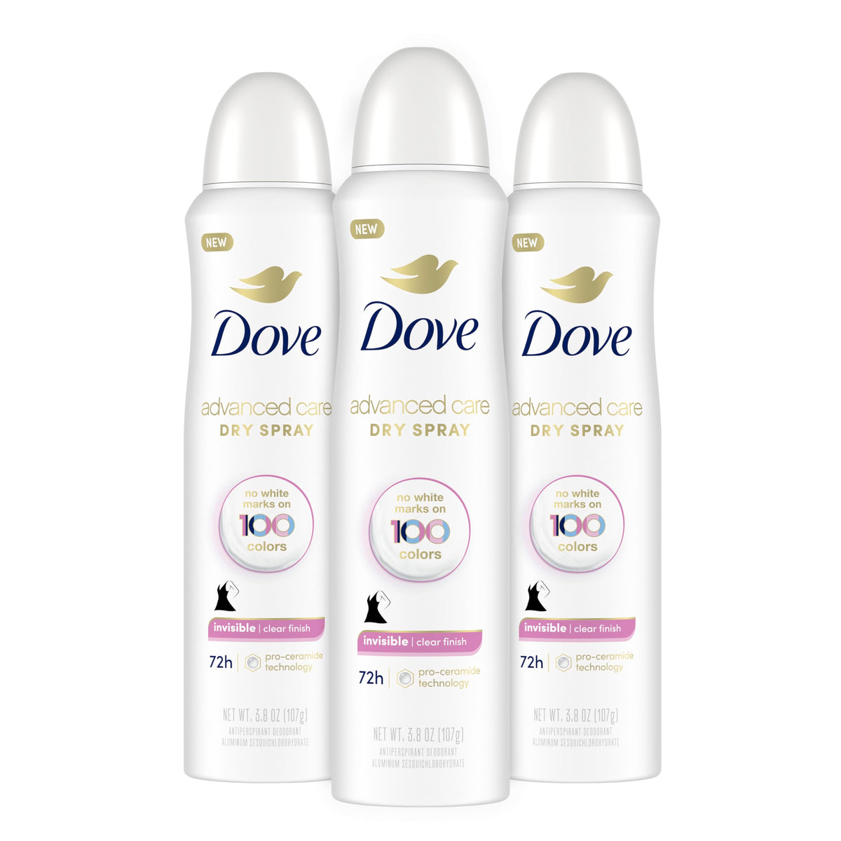 Dove Advanced Care Clear Finish Antiperspirant Spray can demonstrates invisible protection for all-day wear
