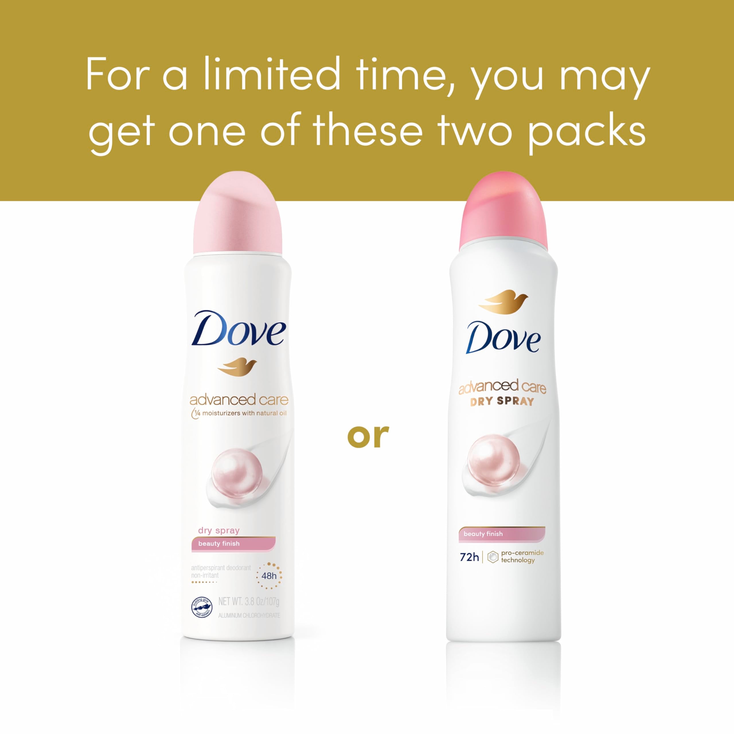 Dove Advanced Care quick-drying deodorant spray for fast wear.