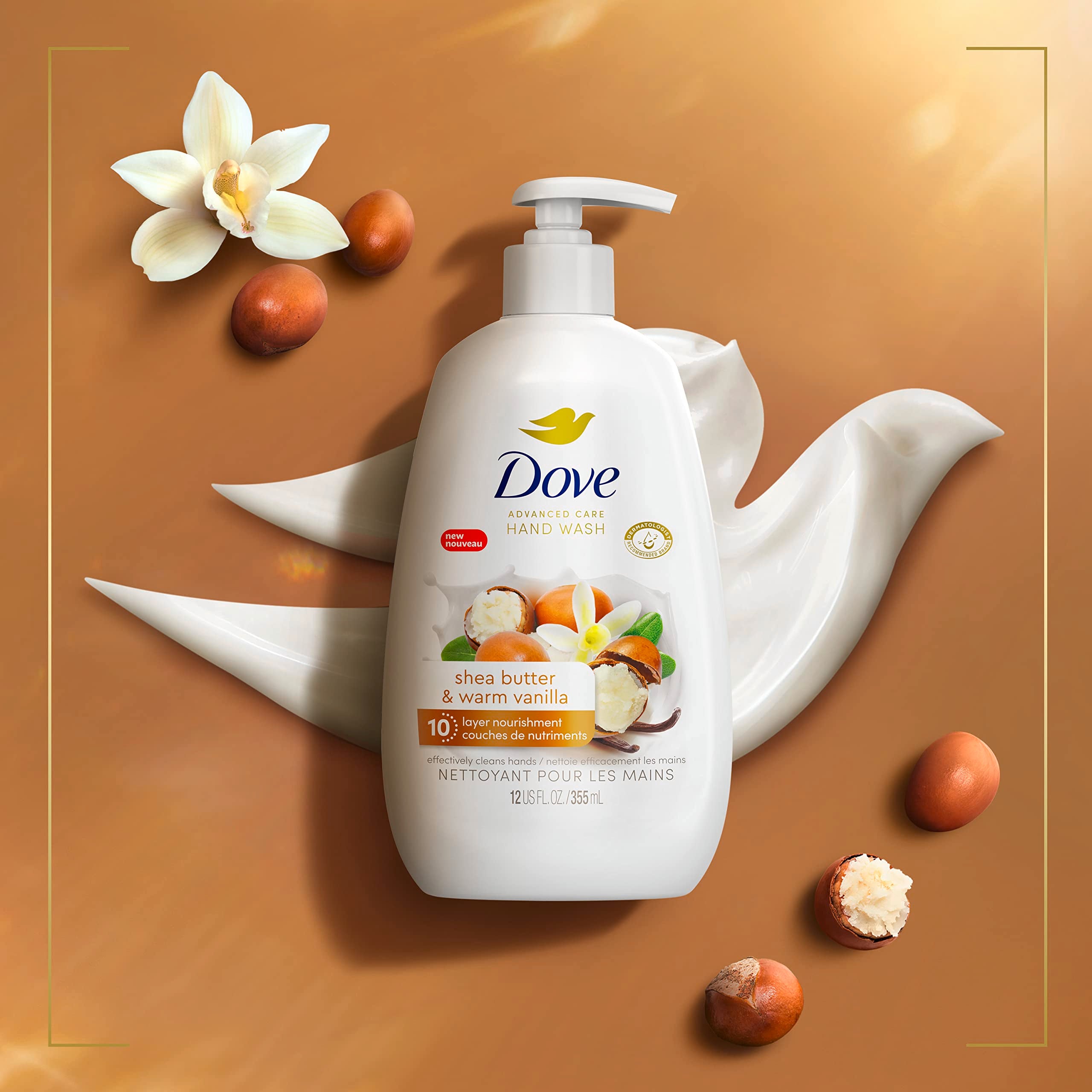 Dove Advanced Care Hand Wash in hands showing soft, hydrated skin
