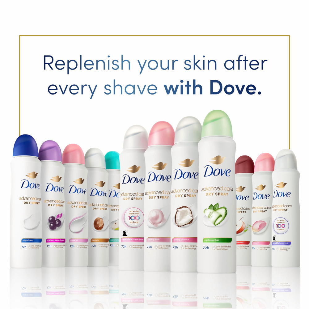 Dove Advanced Care packaging displays a three-count can set.