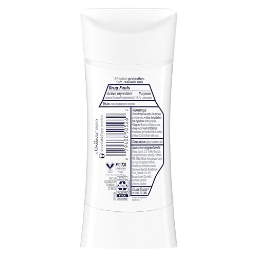 Dove Advanced Care Peach & Chamomile Tea stick application demonstrates quick-drying protection for all-day freshness.