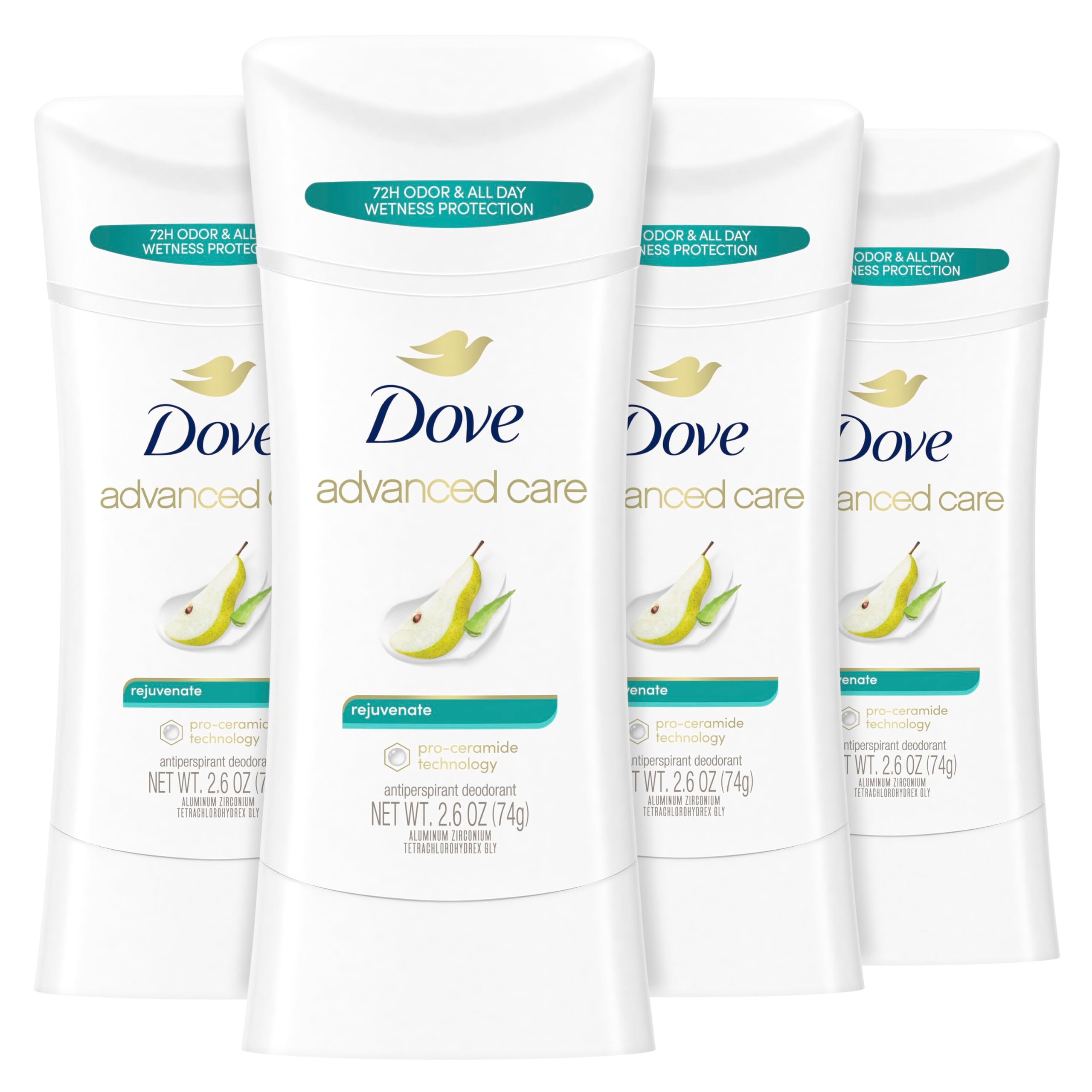 Dove Advanced Care Rejuvenate deodorant stick application for smooth, comfortable use after shaving.