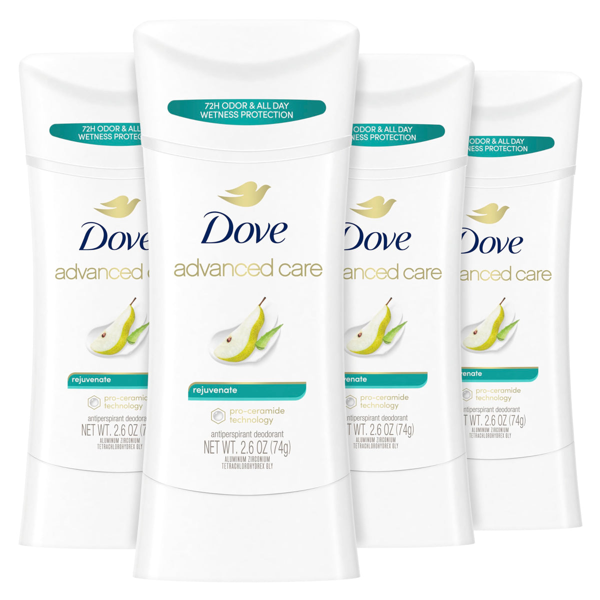 Dove Advanced Care Rejuvenate deodorant stick application for smooth, comfortable use after shaving.