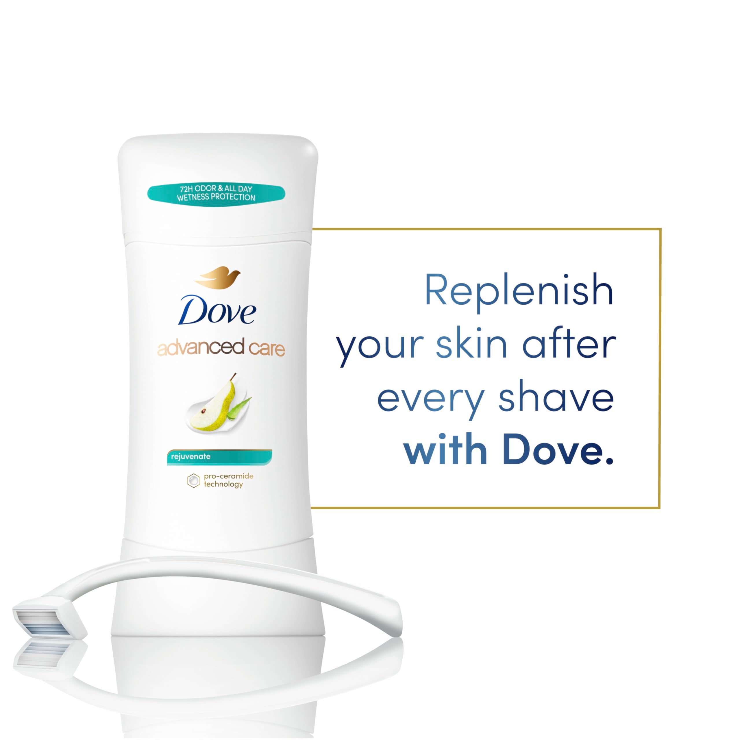 Dove Advanced Care Rejuvenate packaging shows a 4-count value.