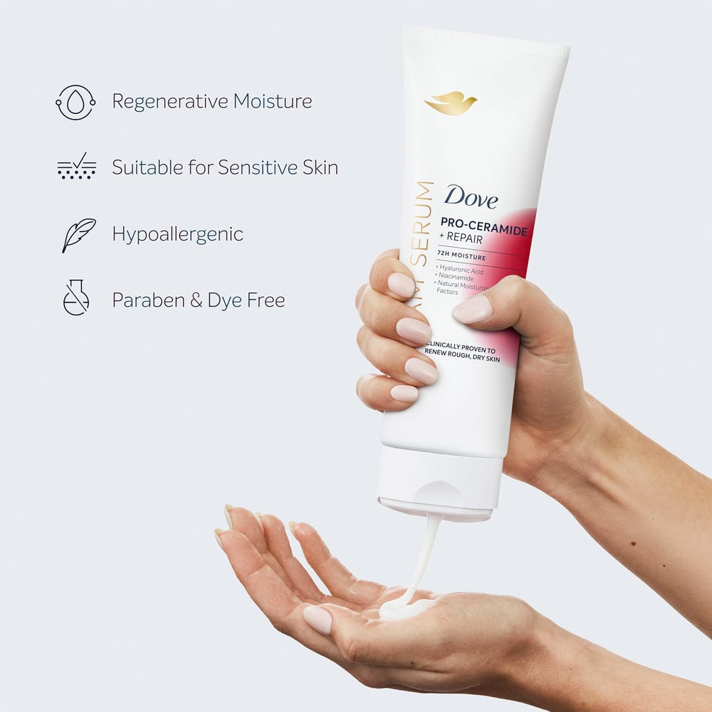 Dove all-over body use shot shows versatile application and lightweight feel.
