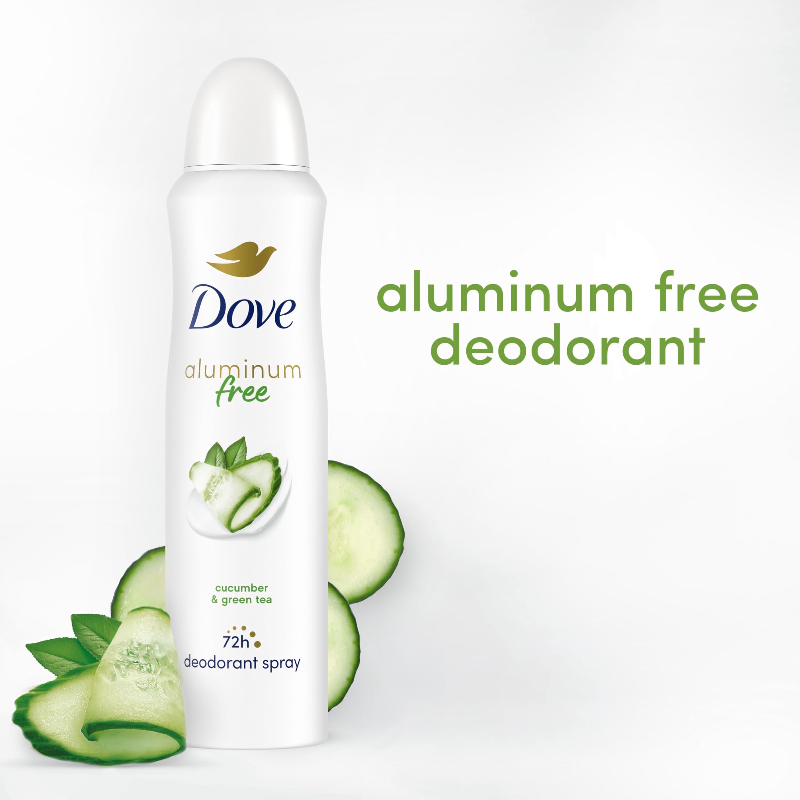 Dove aluminum-free deodorant spray application at six inches ensures even coverage.