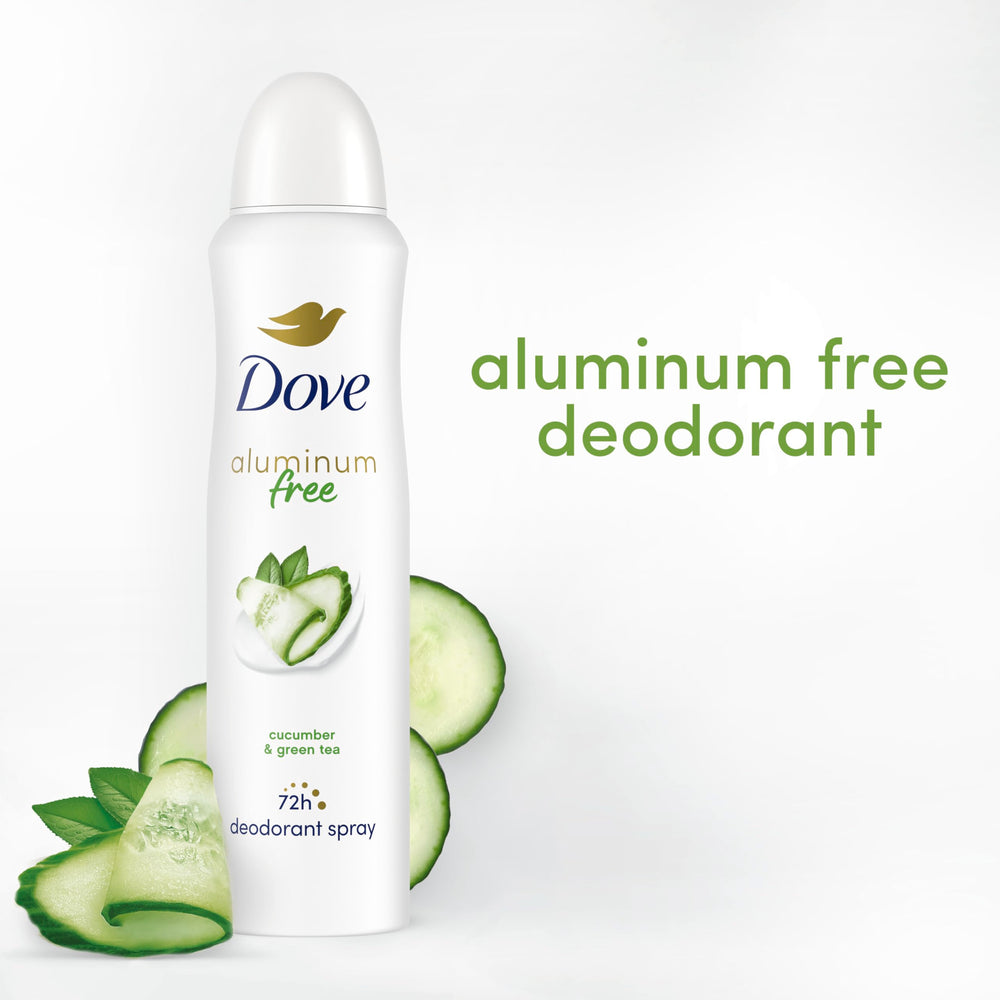 Dove aluminum-free deodorant spray application at six inches ensures even coverage.