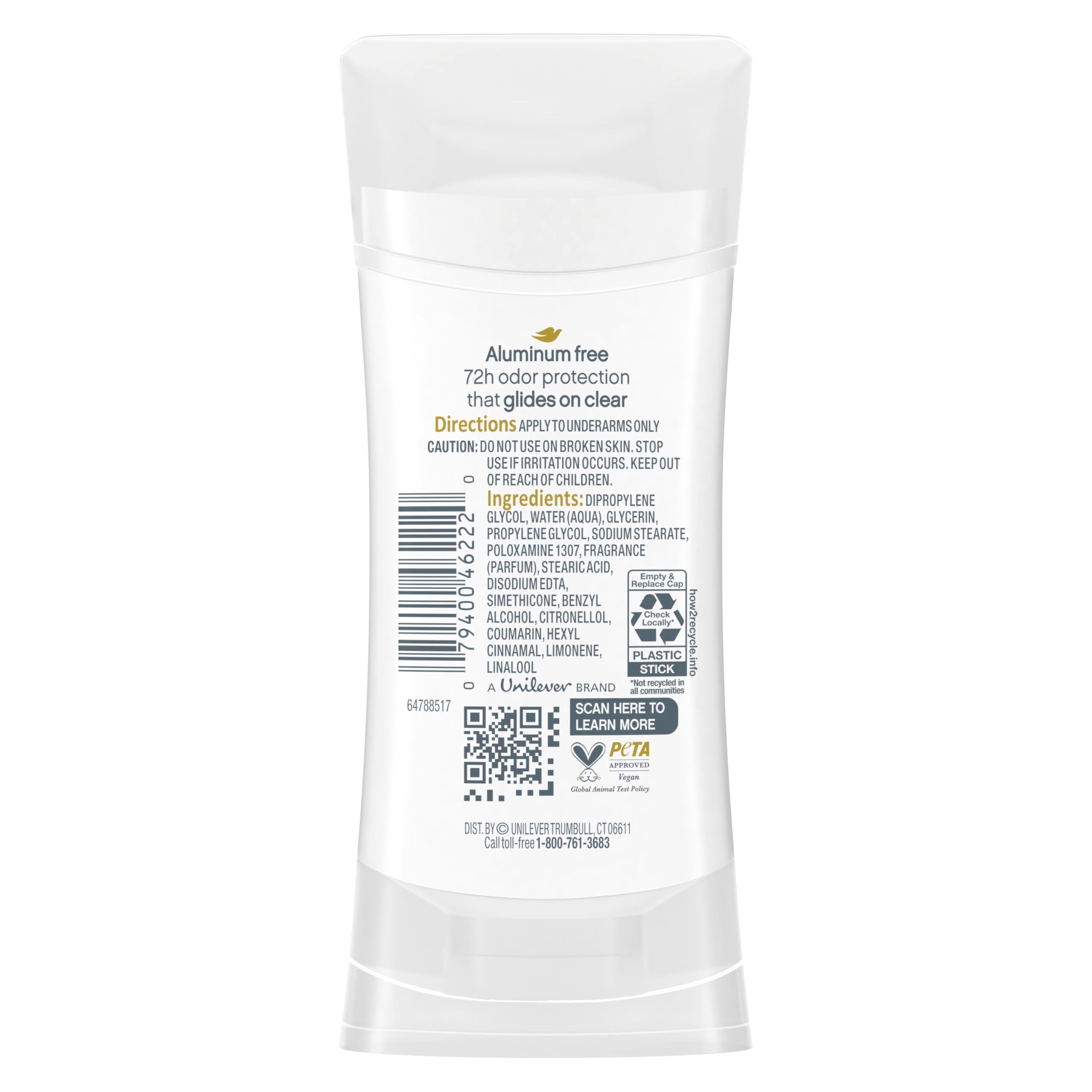 Dove aluminum-free underarm moisturizers quarter image showing soft, comfortable skin.