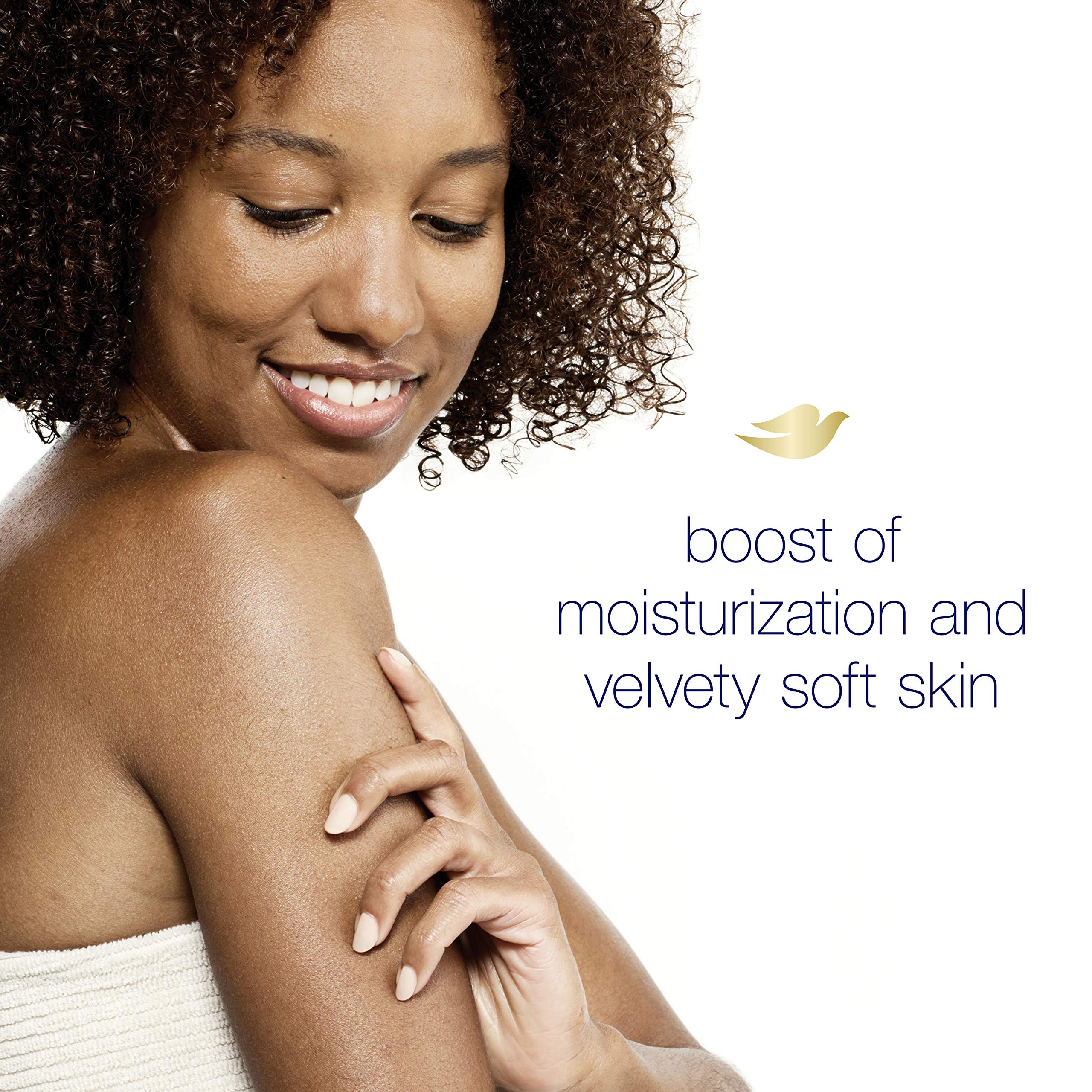 Dove bathroom scene evokes creamy lather and comforting vanilla aroma.