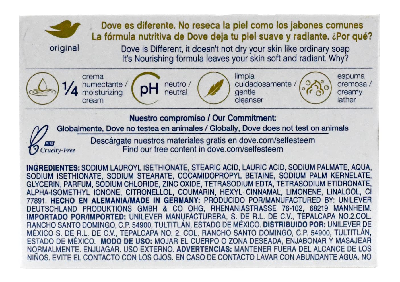 Dove Beauty Bar Moisturizing Cream ingredient shot—quilted moisturizers leave skin soft