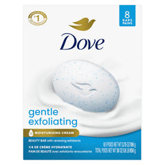 Dove Beauty Bar packaging close-up with gentle exfoliation and moisturizer