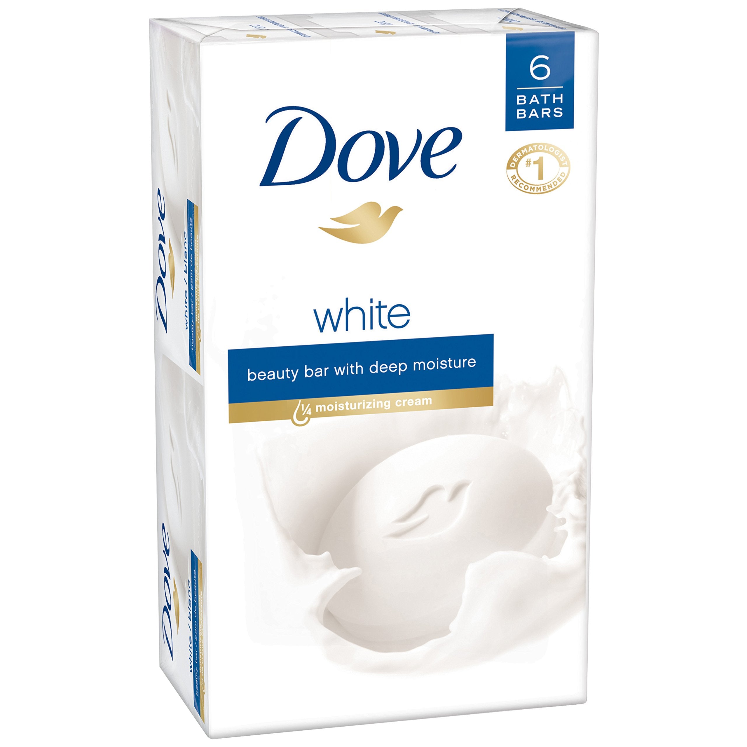 Dove Beauty Bar White 4oz closeup highlighting moisturizing formula for gentle daily cleansing.