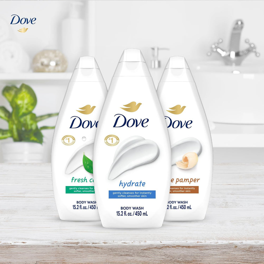 Dove Fresh Care bottle pour captures refreshing scent ideal for mornings.