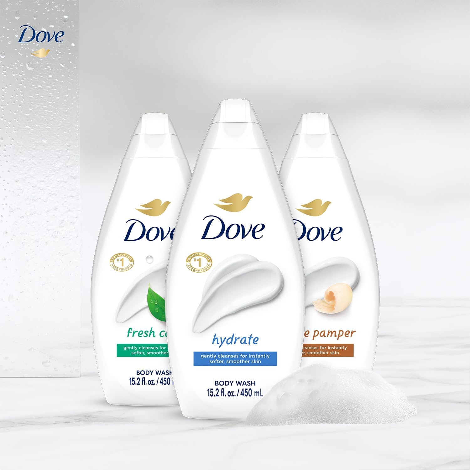 Dove nourishing ingredients close-up emphasizes glycerin and lipids for moisturized skin.