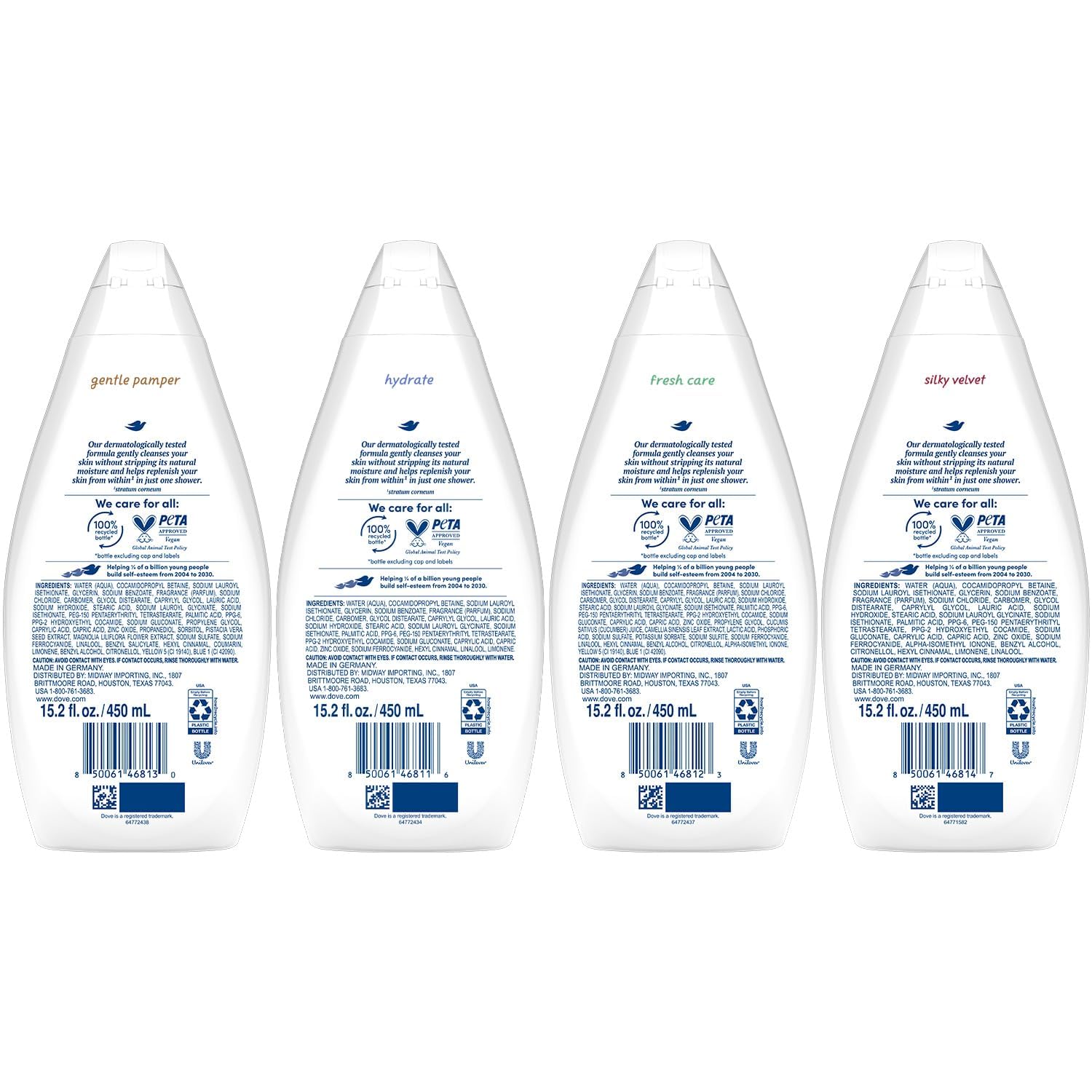 Dove Body Wash Fresh Care bottle highlights refreshing cleanse and mood-boosting scent
