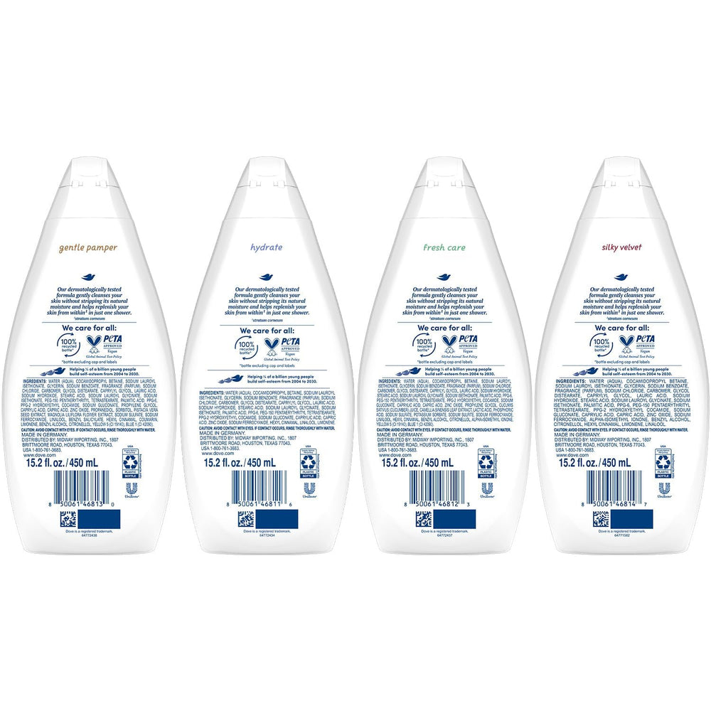 Dove Body Wash Fresh Care bottle highlights refreshing cleanse and mood-boosting scent
