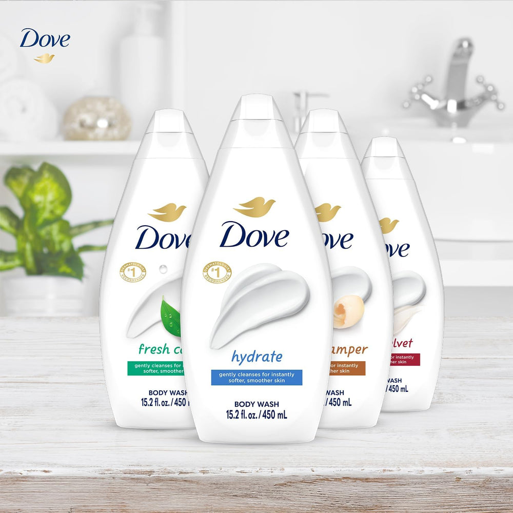 Dove Body Wash Gentle Pamper bottle emphasizes soothing care and skin-friendly cleansing