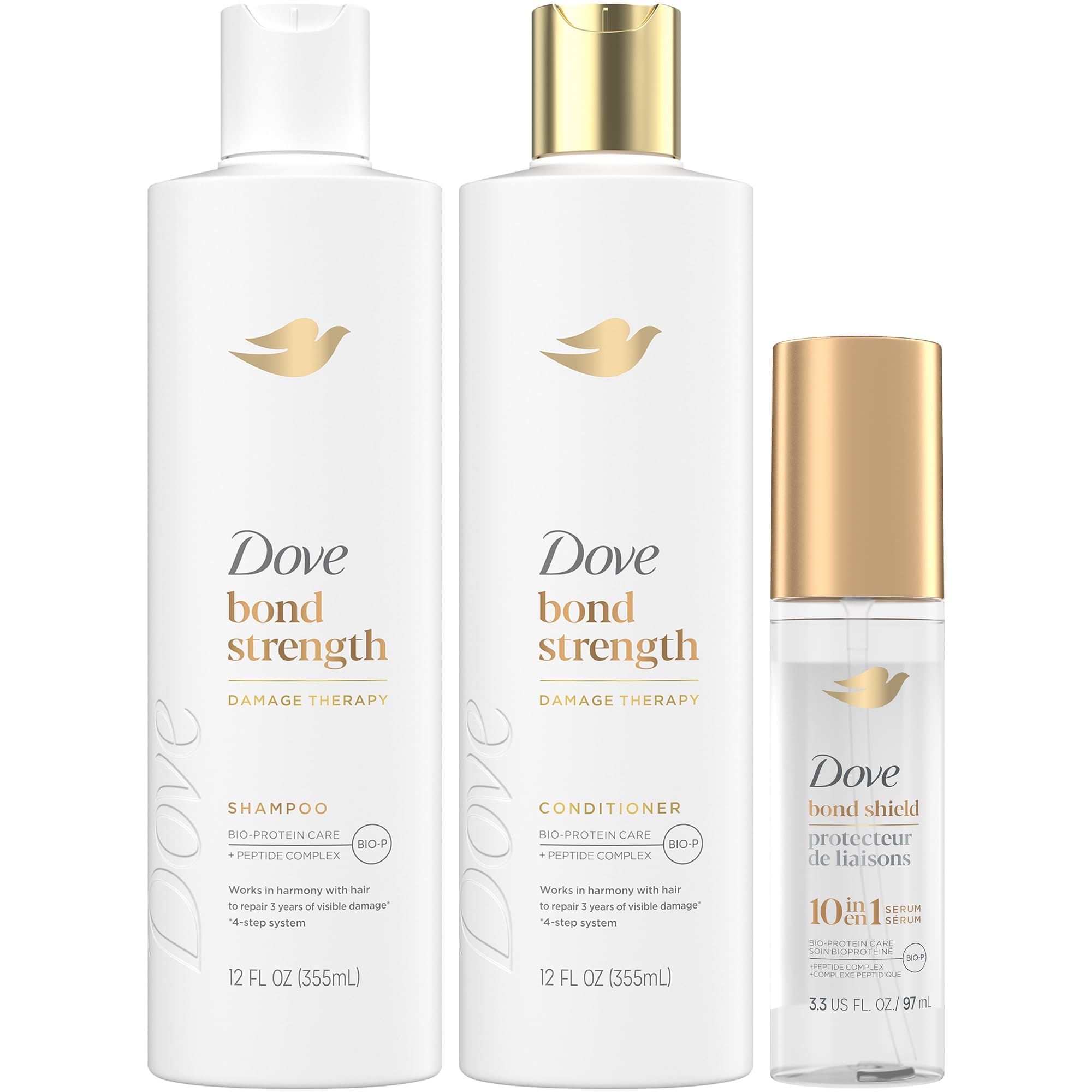 Dove Bond Repair Shampoo bottle showing strengthened hair bonds for daily care