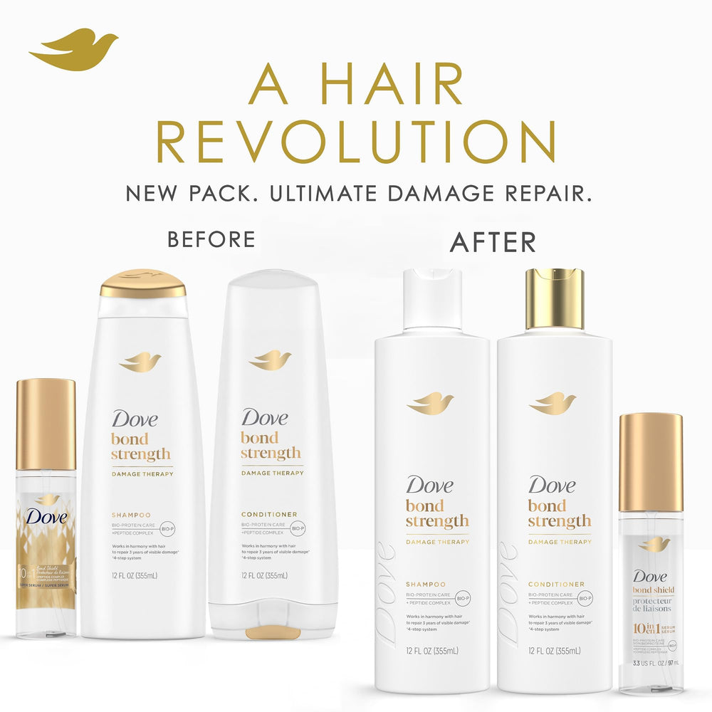 Dove Bond Shield Serum bottle highlights moisture and frizz reduction