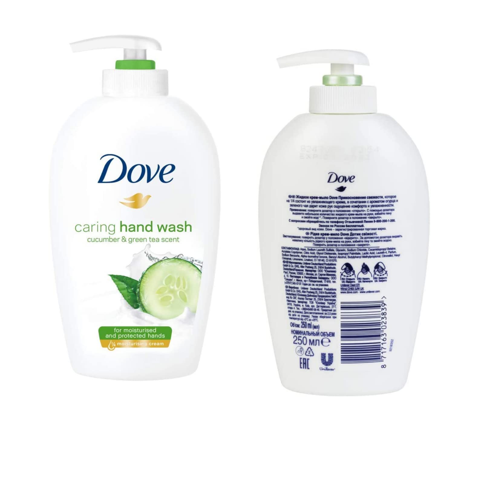 Dove Caring Hand Wash foam texture on hands, showing light hydration and freshness.