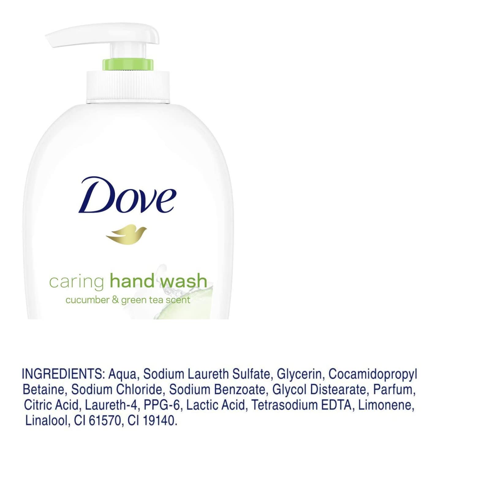 Dove Caring Hand Wash pack of six bottles, convenient family size.