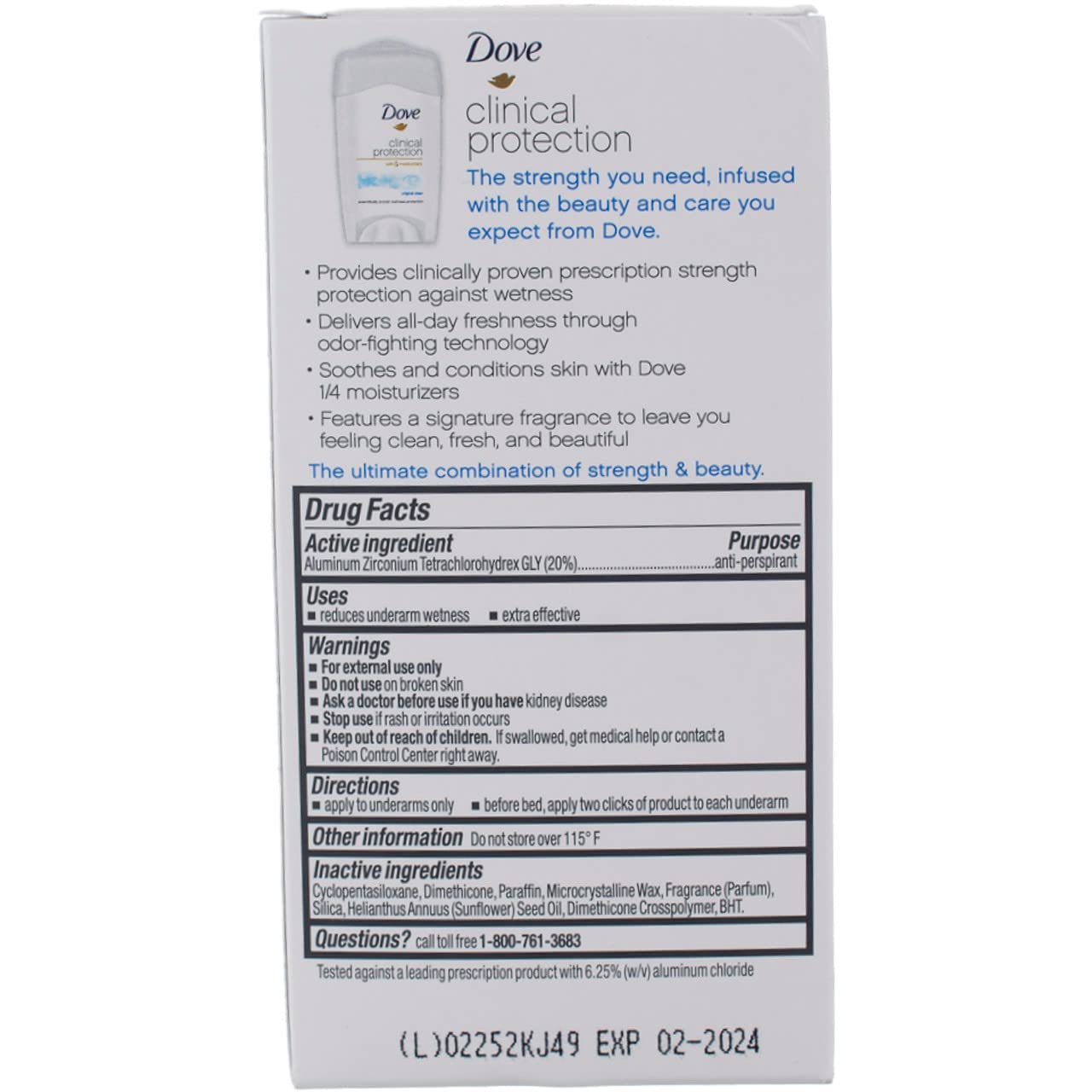 Dove Clinial Protection Deodorant Original Clean cap close-up showing packaging.