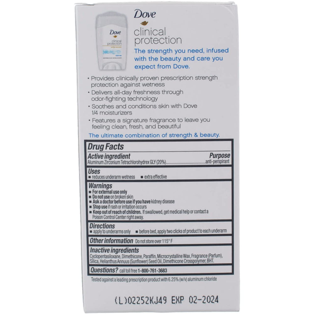 Dove Clinial Protection Deodorant Original Clean cap close-up showing packaging.