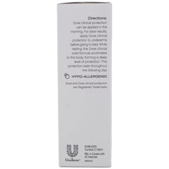 Dove Clinial Protection Deodorant Original Clean packaging back view for easy storage.