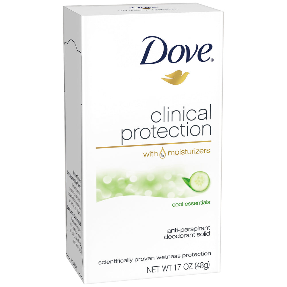Dove Clinical Protection Cool Essentials pack shot showing two 1.7 oz sticks for daily use